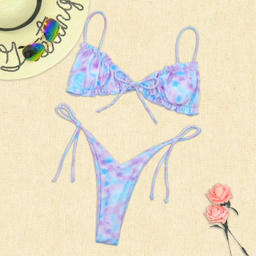 Custom New Design Print Sexy Girl Micro Mini Two Piece Bikini Set Beach ...