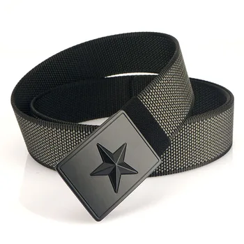2023 New Elastic Men's Casual Commuter Belt Five-Pointed Star Rotating for Buckle Reversible Polyester Wear-Resistant