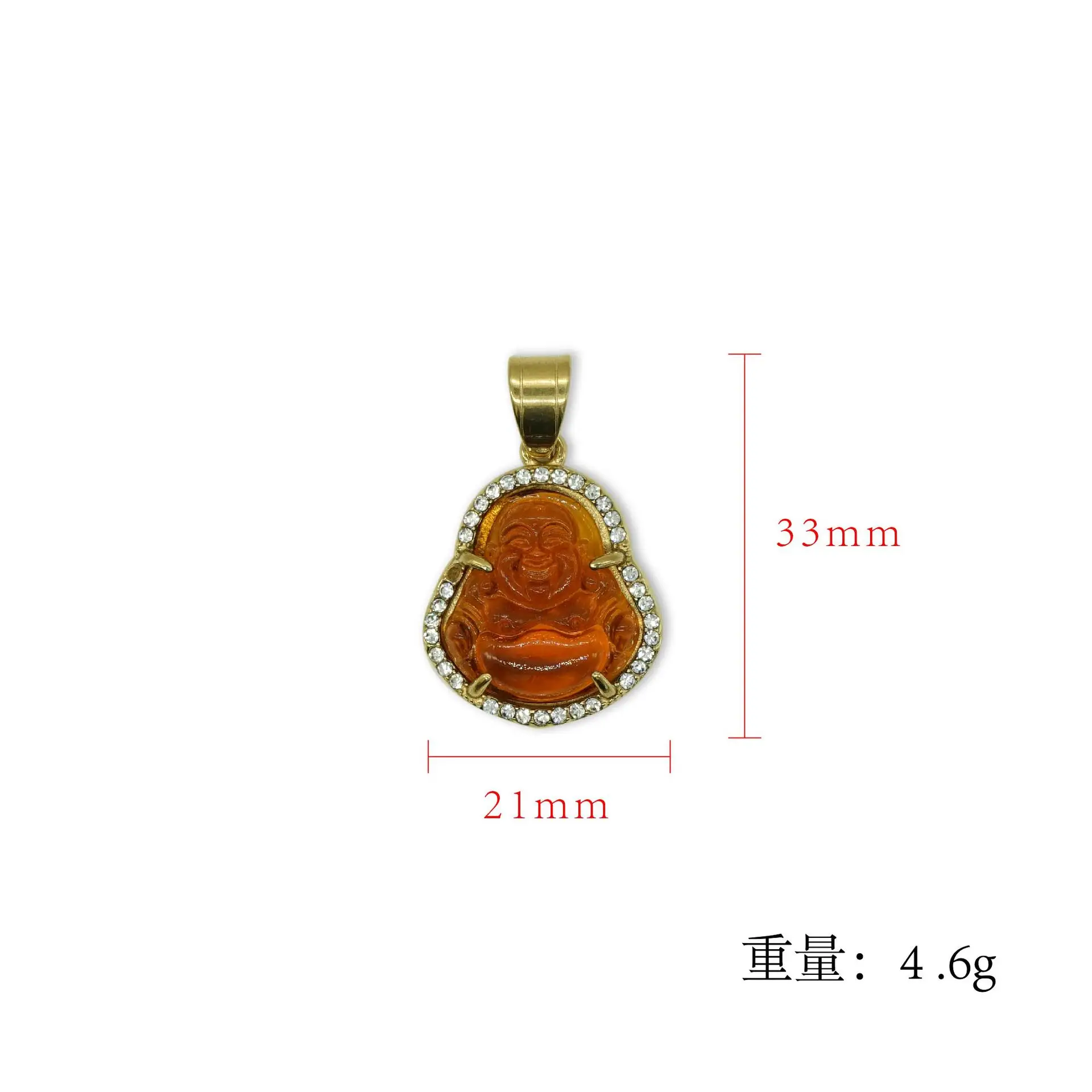 Green Jade Pendant 18K Gold Stainless Steel Iced Out Bling Cubic Zirconia Laughing Buddha Necklace