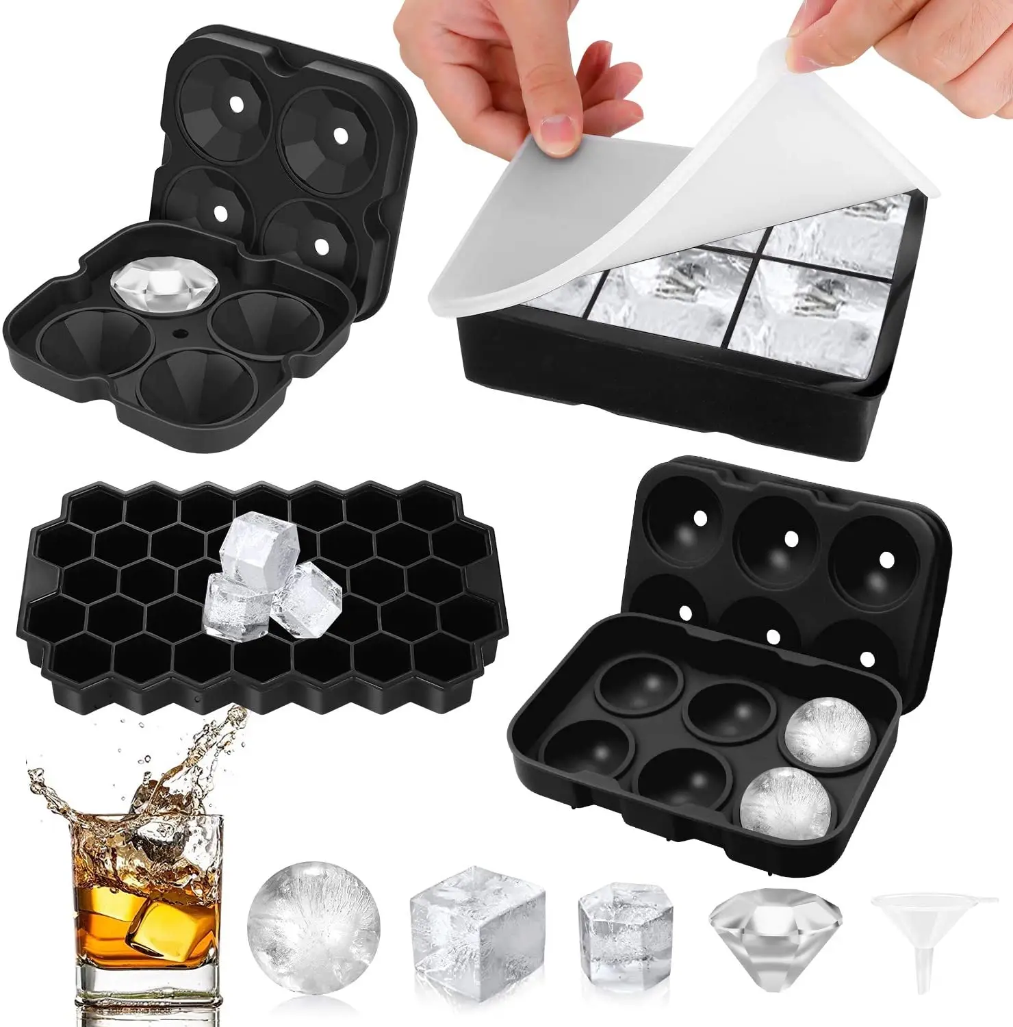 Bourbon Ice Cube Trays Giant Square 2.2 Whiskey Molds 6 cubes