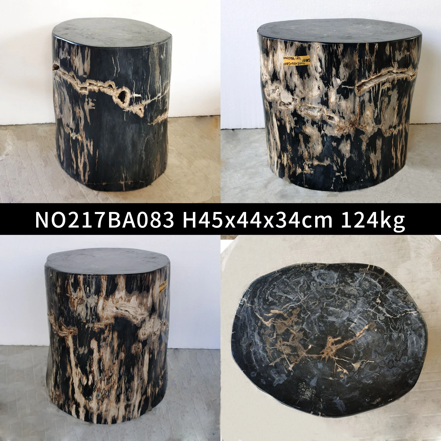 化石の木製サイドテーブル - アンティーク調の収納付きスツール