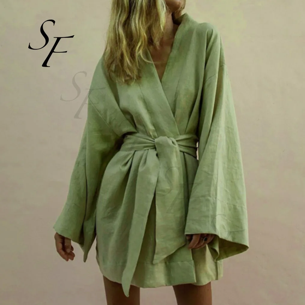 Custom Women's Vneck Waffle Robe 100 Cotton Linen Robes Luxury Bath