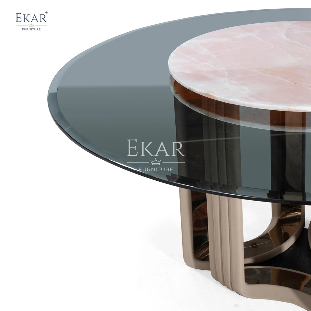 product modern luxurious pink jade marble round dining table with antique brass base for kitchen hotel or hall dining room furniture-64