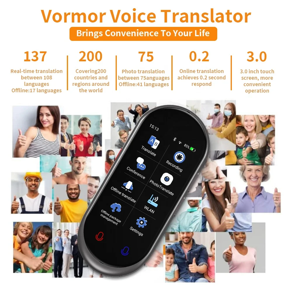 VORMOR Z8 Voice Translator: 137 Languages, 3.1-Inch Touch Screen