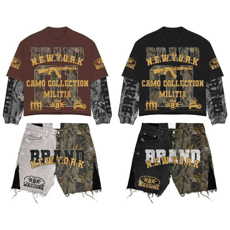Custom Sweat Track Jogger Manufacturer High Quality Streetwear Baggy Printed Heavyweight Camouflage Camo Cargo Shorts for Men gallery 4