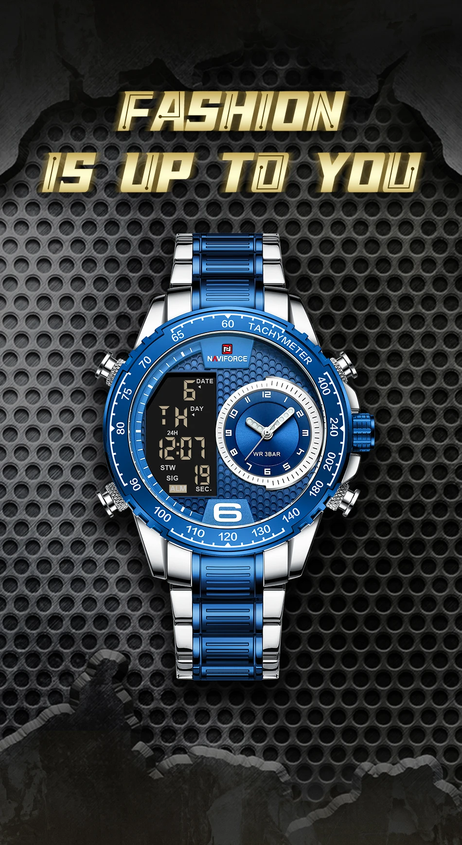 NAVIFORCE Casual Quartz Watch Men Stainless Steel Men Led Clock Male Waterproof Watches relogio masculino 9199S