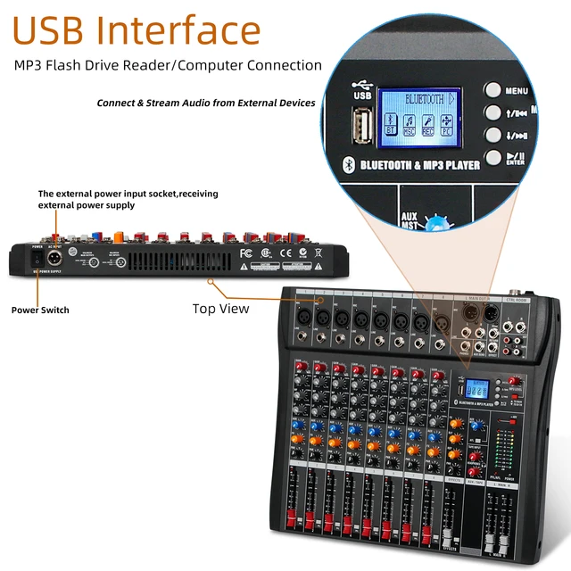 CT-80 Professional 8-Channel Mixer With DSP Reverberation Effect MP3 Player  USB With 48V Power Supply Wireless Bluetooth CT 80