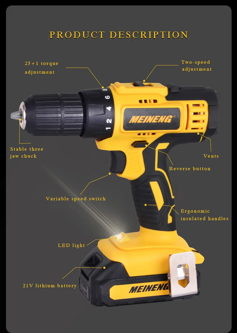 Portable Powertools Professional Wireless Powertools Cordless Drill
