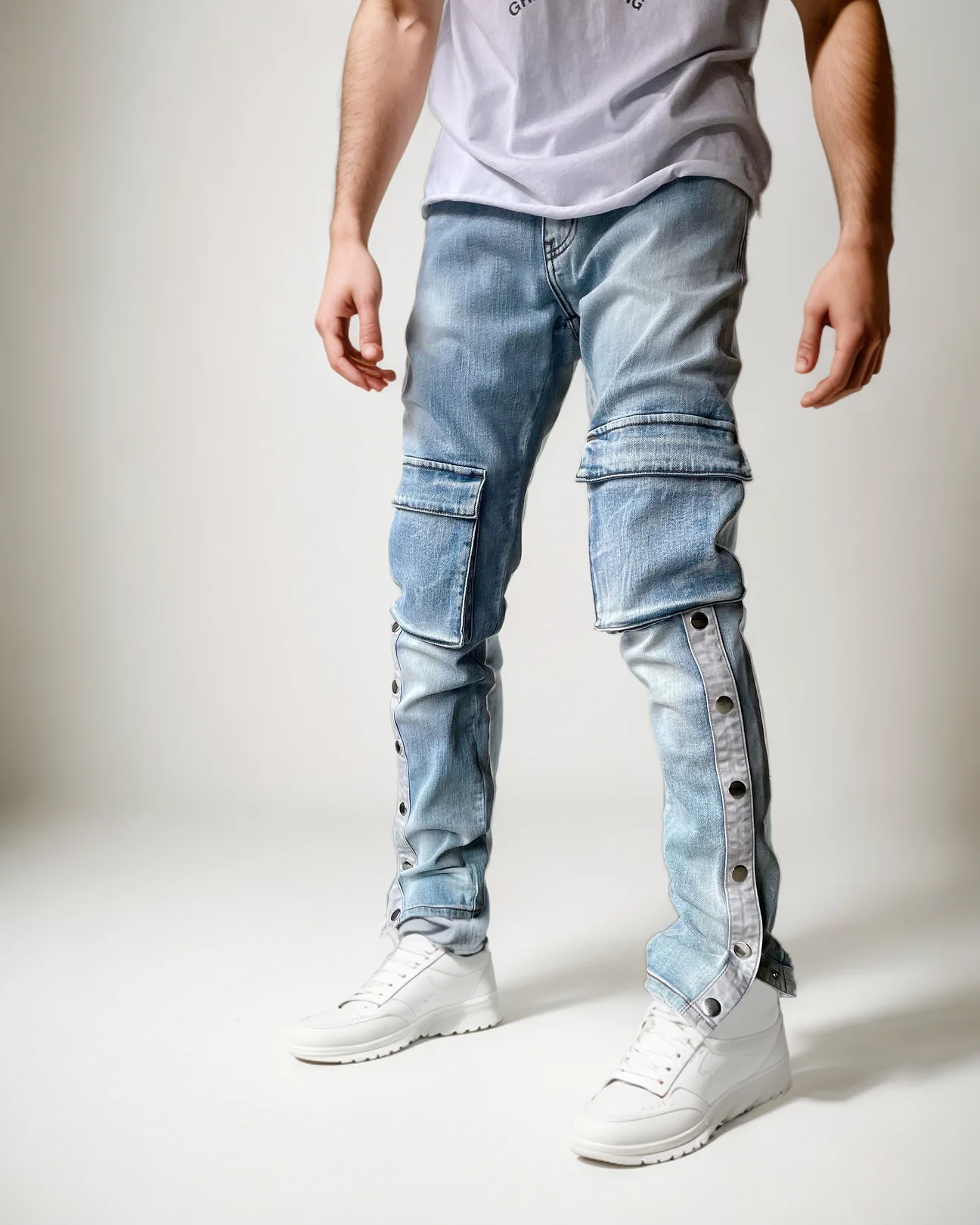 Custom Wholesale Factory Direct Men's Casual Fashion Vintage Single Item Foot Slit Pocket Washed Slim Skinny Jeans