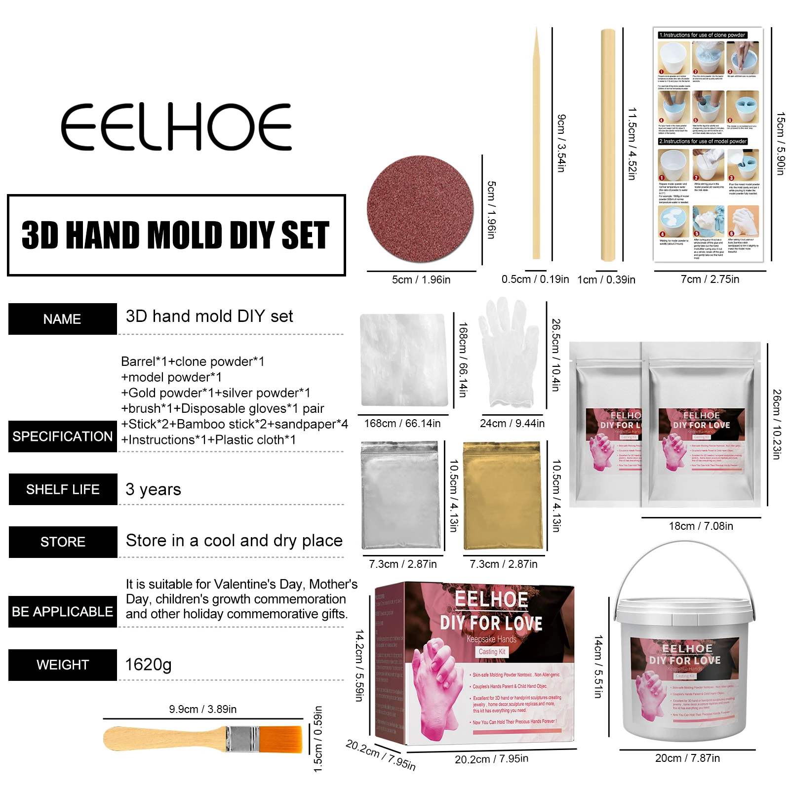 Eelhoe Diy For Love Hand Printing Mold Plaster Casting Kit Hand Mold