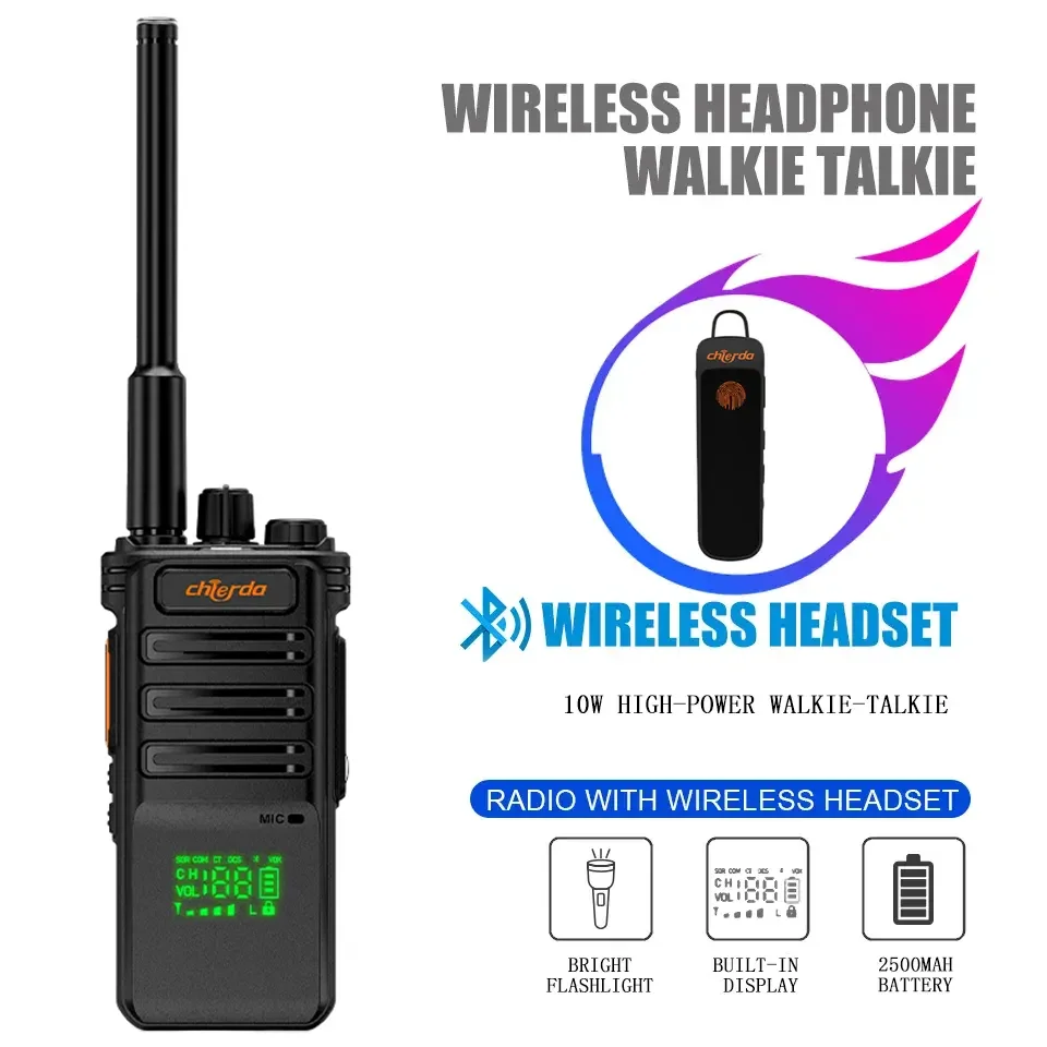 Chierda CD108F PLUS Reliable High Range BT Earpiece BT5.3 Wireless Security Guard Equipment Walkie Talkie