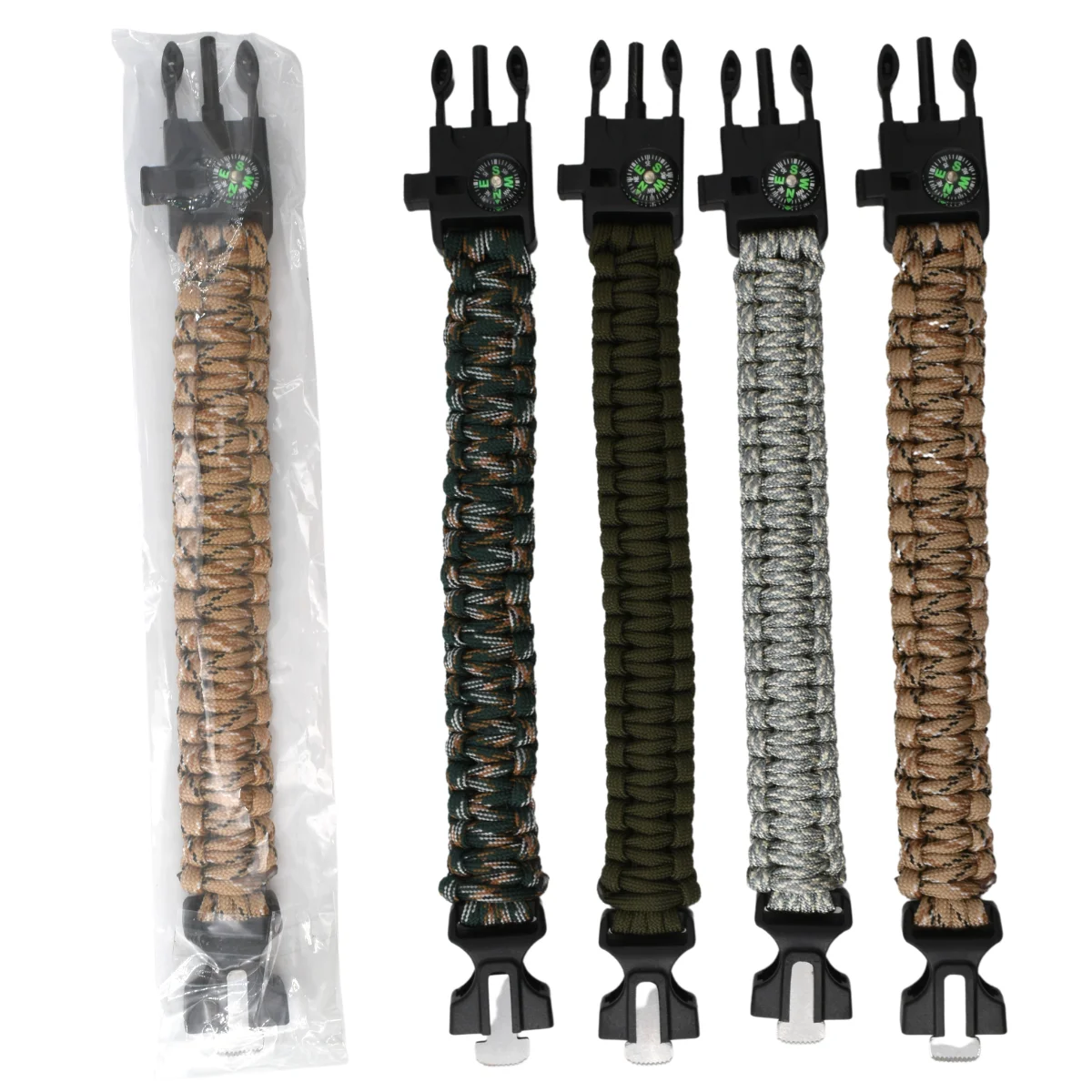 aZengear Paracord Survval Bracelet (Par) - Compass, Flnt Steel Fre