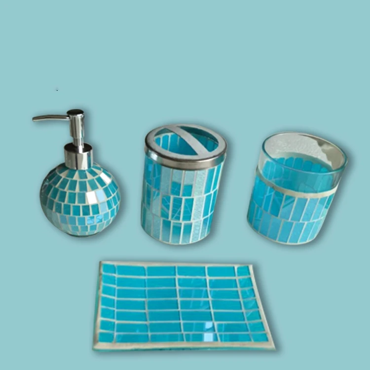 Colorful Mosaic Glass Bathroom Set