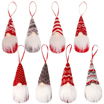 Set of 4 Handmade Swedish Tomte Xmas Knitted Gnomes Hanging Plush Faceless Doll Ornaments Christmas Santa Gnome Decorations