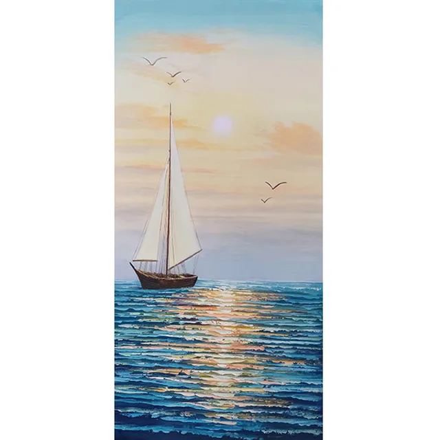 100% handpainted  Nordic handmade oil painting - Smooth sailing seascape painting for living room decor