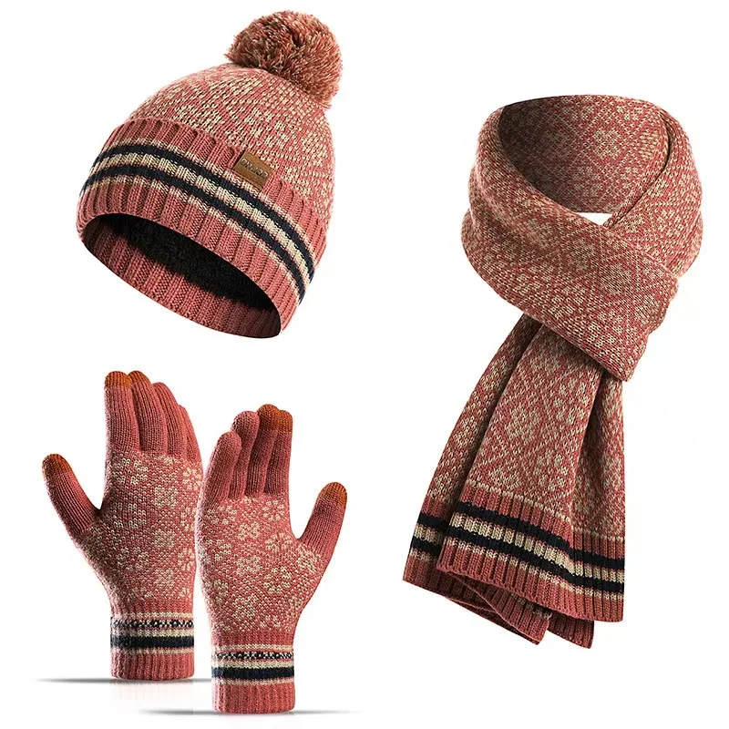Зимняя шапка теплая 100% шерсть с вышитым логотипом на заказ трикотажный комплект из 3 шт. шарф перчатки шапка бини