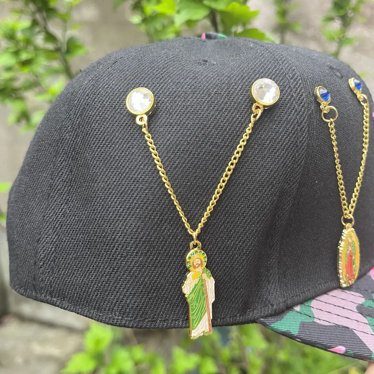 Custom San Judas Hat Pin Metal Pearl Chain Cap Clip Badge Clip Cap Pin