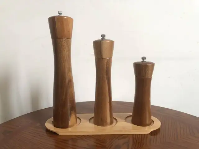 manual acacia wood adjustable coarseness salt and pepper grinder