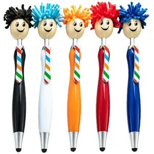 Novelty Ballpoint Pen with Custom Logo Printing Funny Mop Doll Head Stylus for Kids' Gift Orange Plastic Body