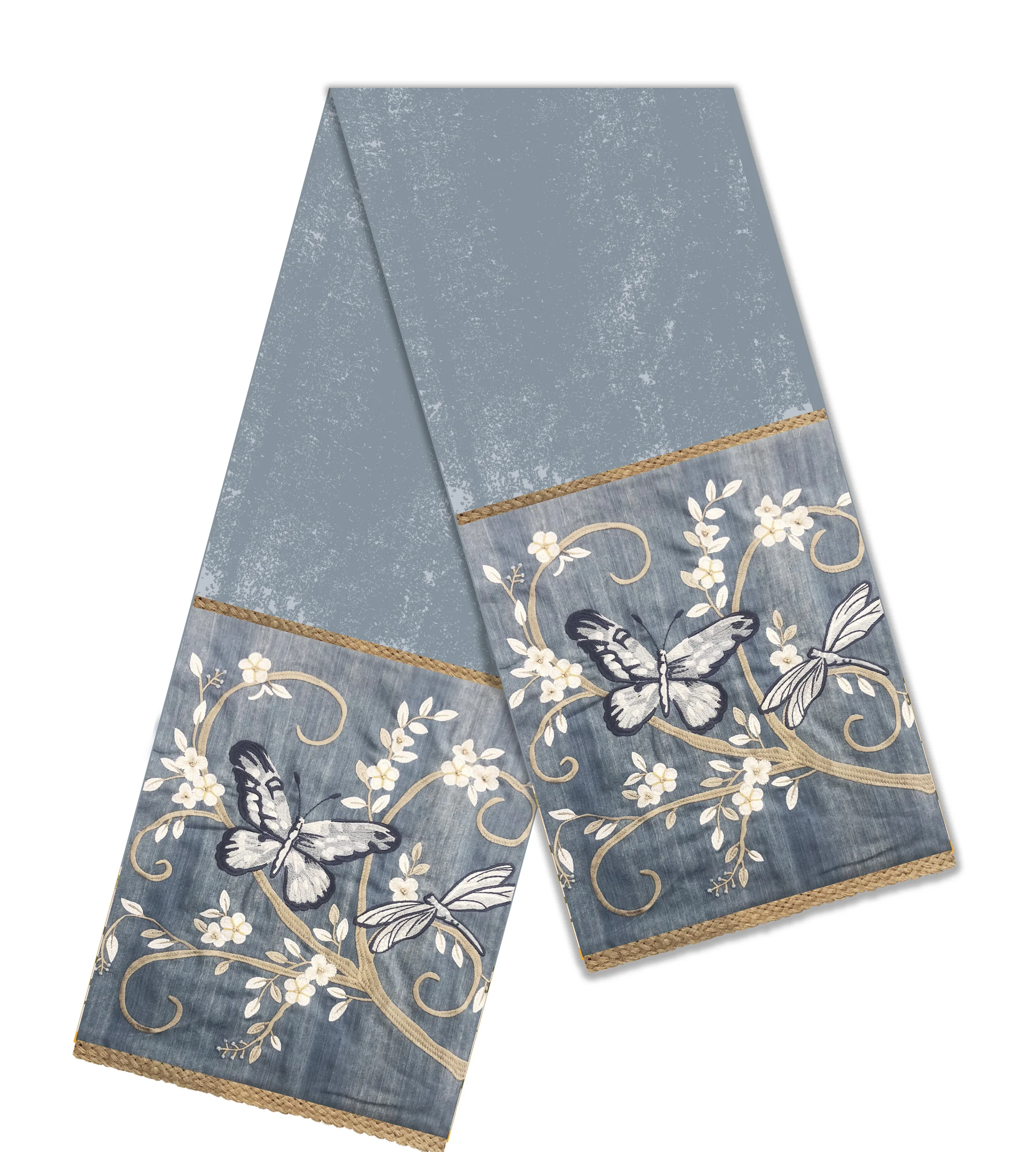 Easter Spring New Arrival Embroidery Applique butterfly Linen Burlap Table  Runner Tablecloths