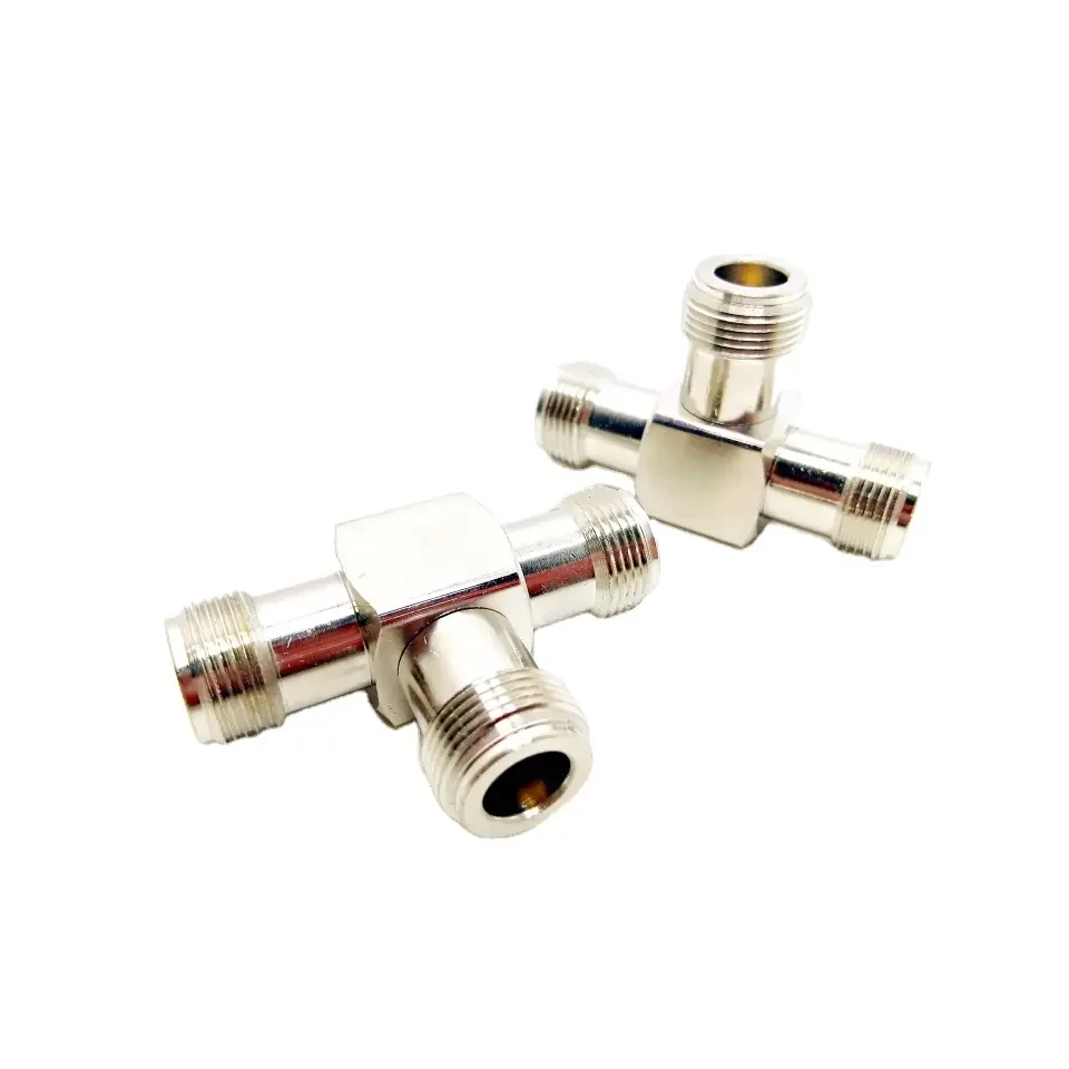 Full brass material 3 Way N Female to 2 Female Jack RF Coaxial Adapter T Type N Coax Connector