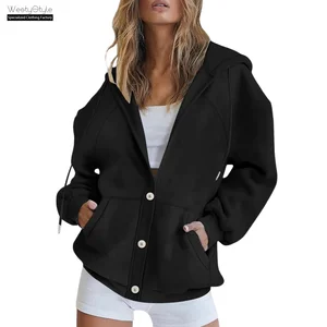 WestyStyle European American Fashion Women's Hooded Casual Cardigan Sweatshirt Coat Notched Collar  Lining