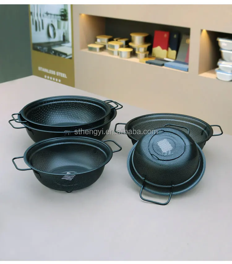 High Grade Stainless Steel Colander Bowl Set Small Hole Sink Colander Basket With Handle