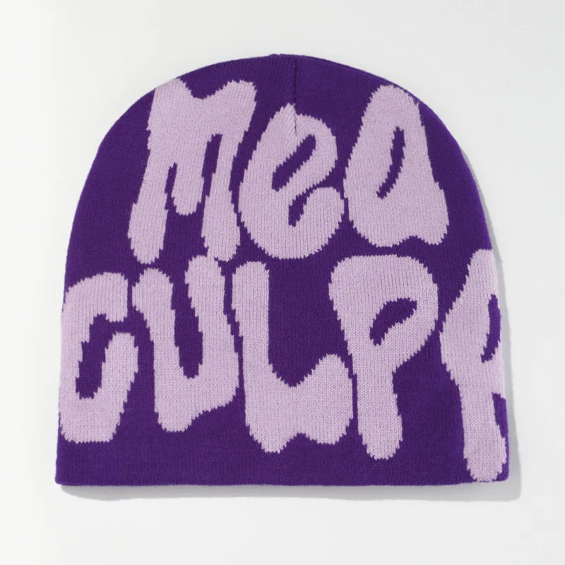 BDBFPAN 2 pezzi Y2K Beanie, berretto alla moda, MEA Culpa, berretto caldo per attività all'aperto e streetwear, accessorio streetwear, nero e grigio