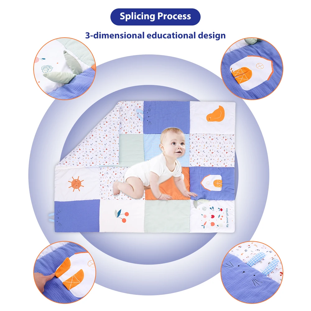 Extra Thick Large Tummy Time Mat Educational Baby Crawling Mat Soft Polyester Cotton Floor Mat