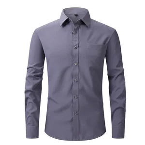 Professional Single-Breasted Men's Work Business Shirt American Size Four-Sided Elastic Anti-Wrinkle Twill for Summer Autumn