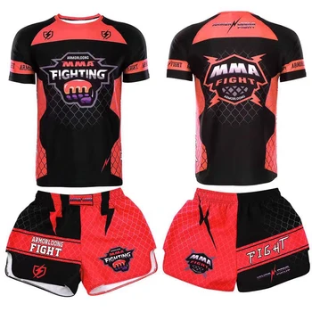 Custom Your Own Fashions Logo Sublimation Printed Rashguard Bjj Quick Dry Men Rash Guard MMA Muay Thai Ufc Grappling Shorts