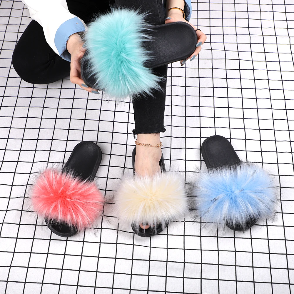 Pantuflas Planas De Piel Sintética Mullida Para Mujer Pantuflas Planas De Piel Sintética Mullida Para Mujer