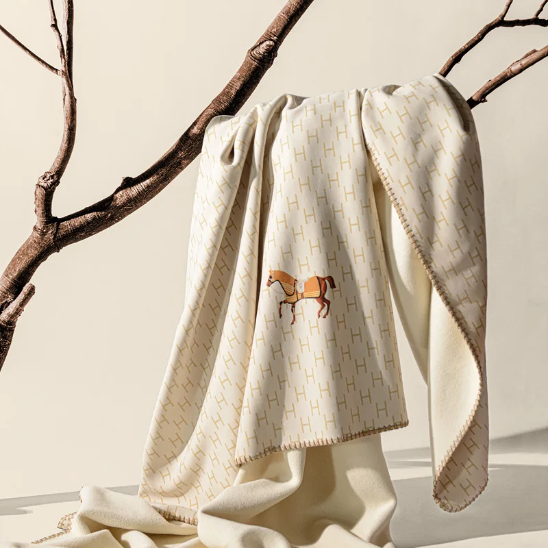 Cotton Cashmere Baby Blanket Autumn Winter Geometric Pattern Horse Graphic Thin Shawl