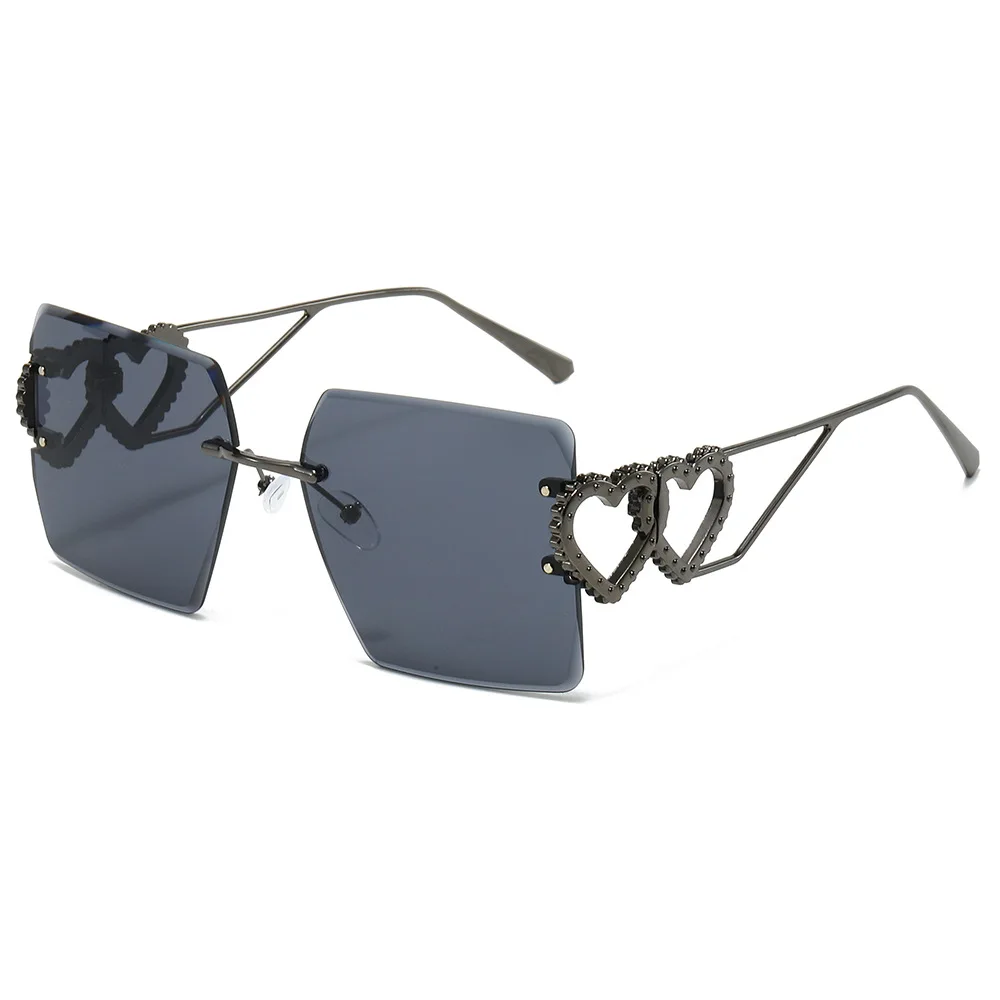 Oversized Frameless Square Gradient Sunglasses for Women Luxury Rimless Double Heart Arms Shades Beach Vacation Sun Glasses 2024