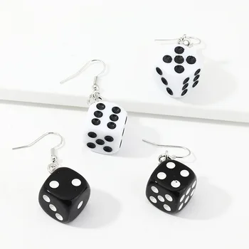 Wholesale Fashion Black And White 3D Dice Earrings Dangle Personality Fun Punk Drop Resin Earrings For Women Jewelry