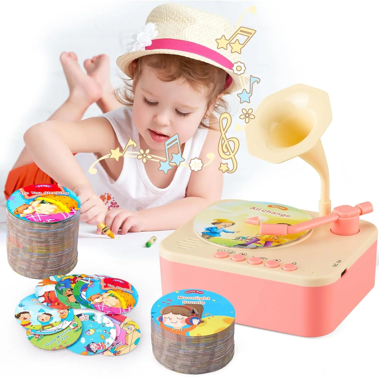 Phonograph Audio Book Player - CPSIA CPC Certified Musical Toddle Gramophone with 99 Cards