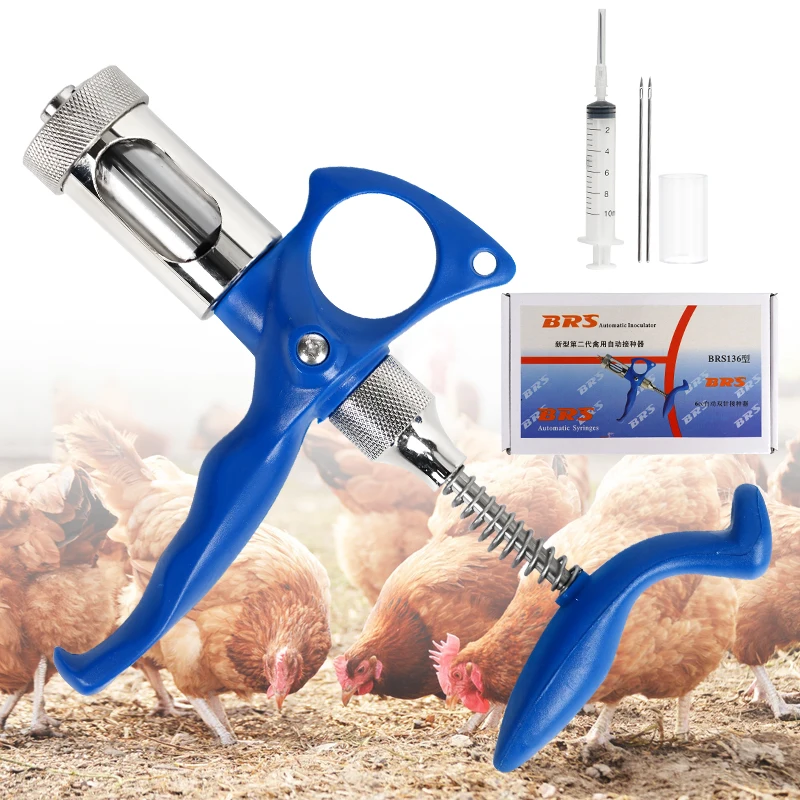 6ml Veterinary Poultry Vaccination Injection Continuous Automatic Fowl Vaccine Syringe Double Needles Chick Pox Vaccinator