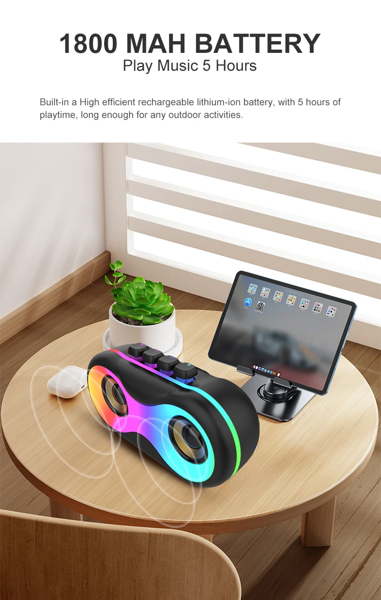 Portable RGB Light 1800mAh 8W*2 Wireless Party Bluetooth Speaker ...