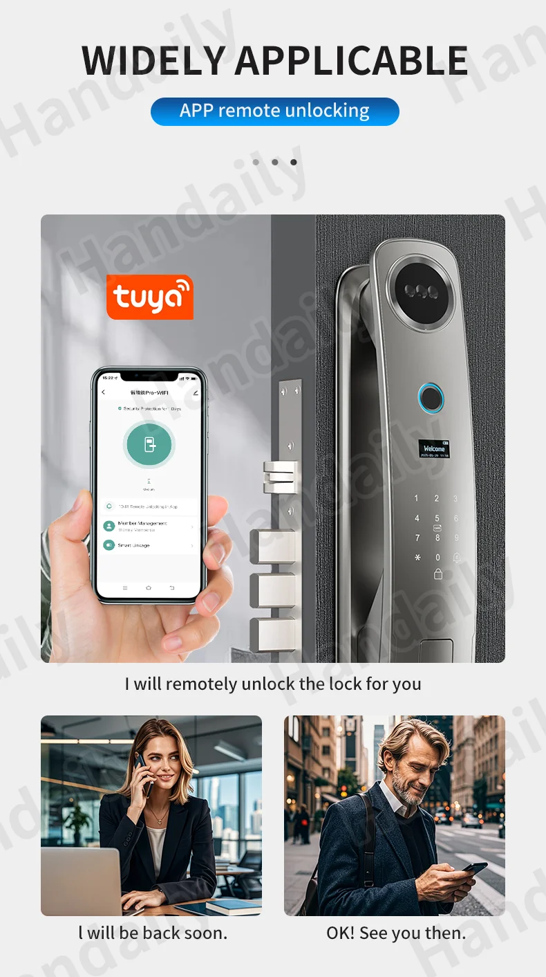 handaily logo custom video talking smart lock with privacy password face recognition tuya wifi digital locks h8-5