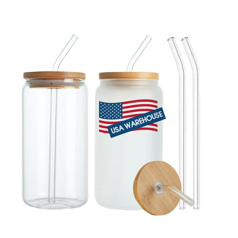 USA Warehouse 12oz 16oz DIY Blank Sublimation Can Shaped Beer Glass Cups With Bamboo Lid and Straw Beer Can Glass with Custom Logo