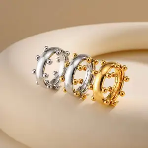 Fashion Minimalist Jewelry Two Tones Rings Stainless Steel Gold Plated Chunky Rings for Women