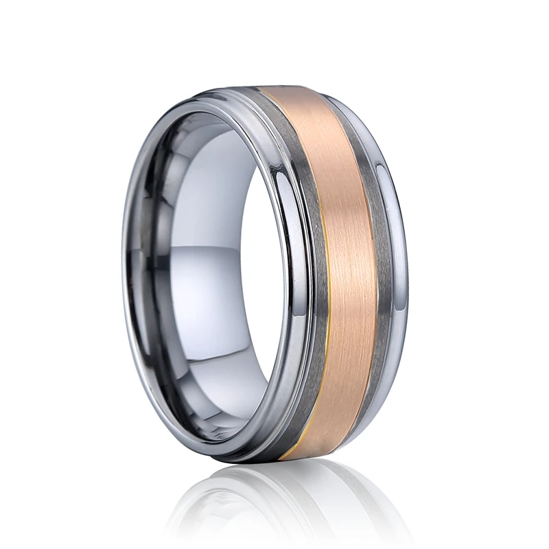 Unique Designer Fine Jewelry Custom Real Rose Gold Wedding Ring Big 8mm Wedding Band Tungsten Carbide Rings for Men and Women