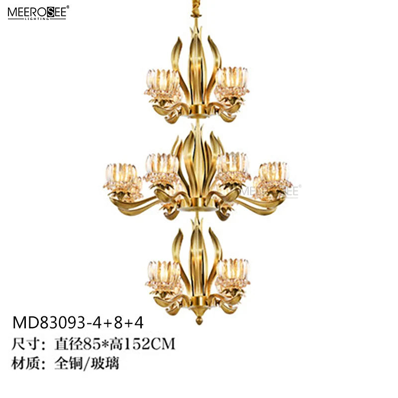 MEEROSEE Custom Made Design Copper Chandelier Glass Chandelier Light Brass Lighting Fixture MD83093