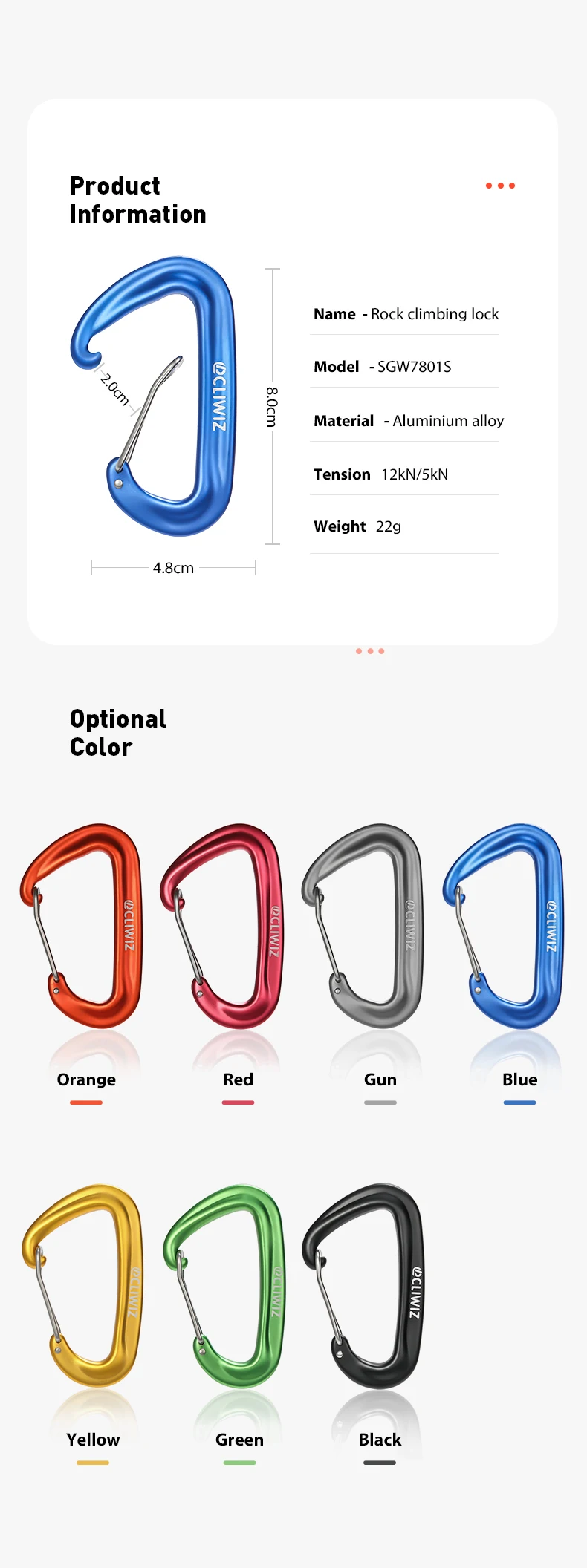 Jrsgs 7075 Aluminium Carabiner Clips 12kn Ultralight Climbing