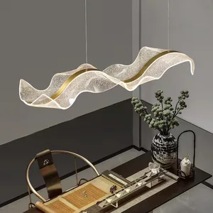 JACKSUN L120CM Wavy LED Acrylic Linear Chandelier Wave Design Dimmable Adjustable Hanging Pendant Light for Kitchen Island