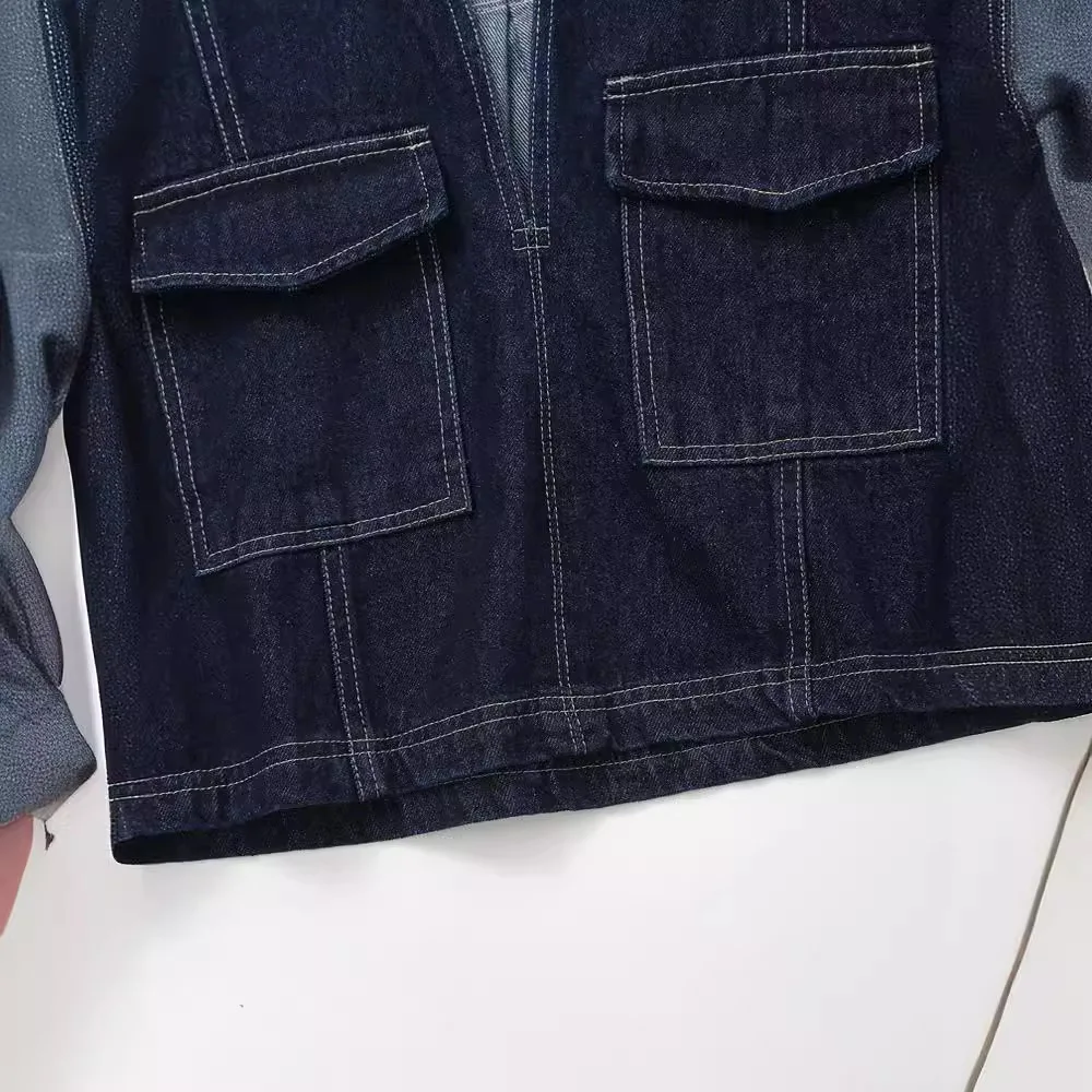 noua colecție de primăvară 2024: bluză-jachetă casual din denim albastru pentru femei, cu guler îndoit