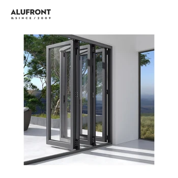 ALUFRONT T80 Luxury Style High Quality Exterior Black Profile Hurricane Proof Bi Folding Glass Door Aluminum Patio Bifold Doors