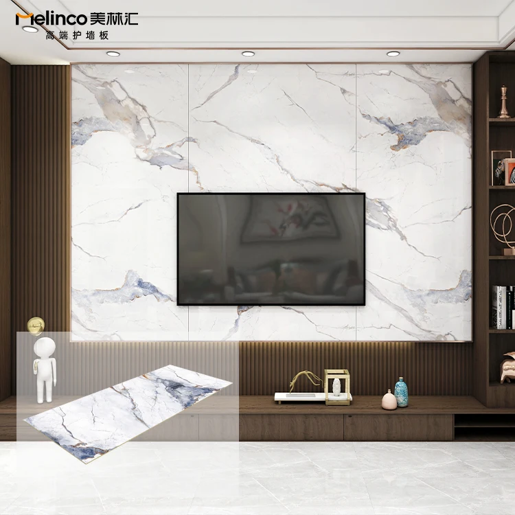 Hoja de mármol de espuma de PVC para decoración interior, panel de pared con fondo de carbón de bambú personalizable, roca de carbono, panel decorativo sólido de WPC