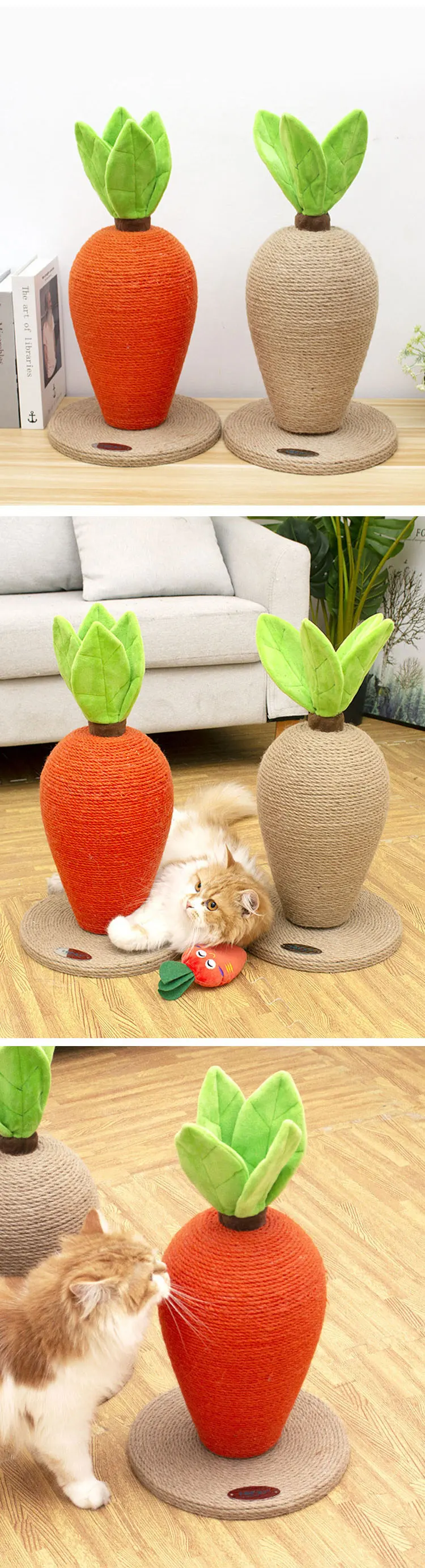 Carrot Cat Tree Scratcher House Tower Condo Wood Sisal Cat Climbing