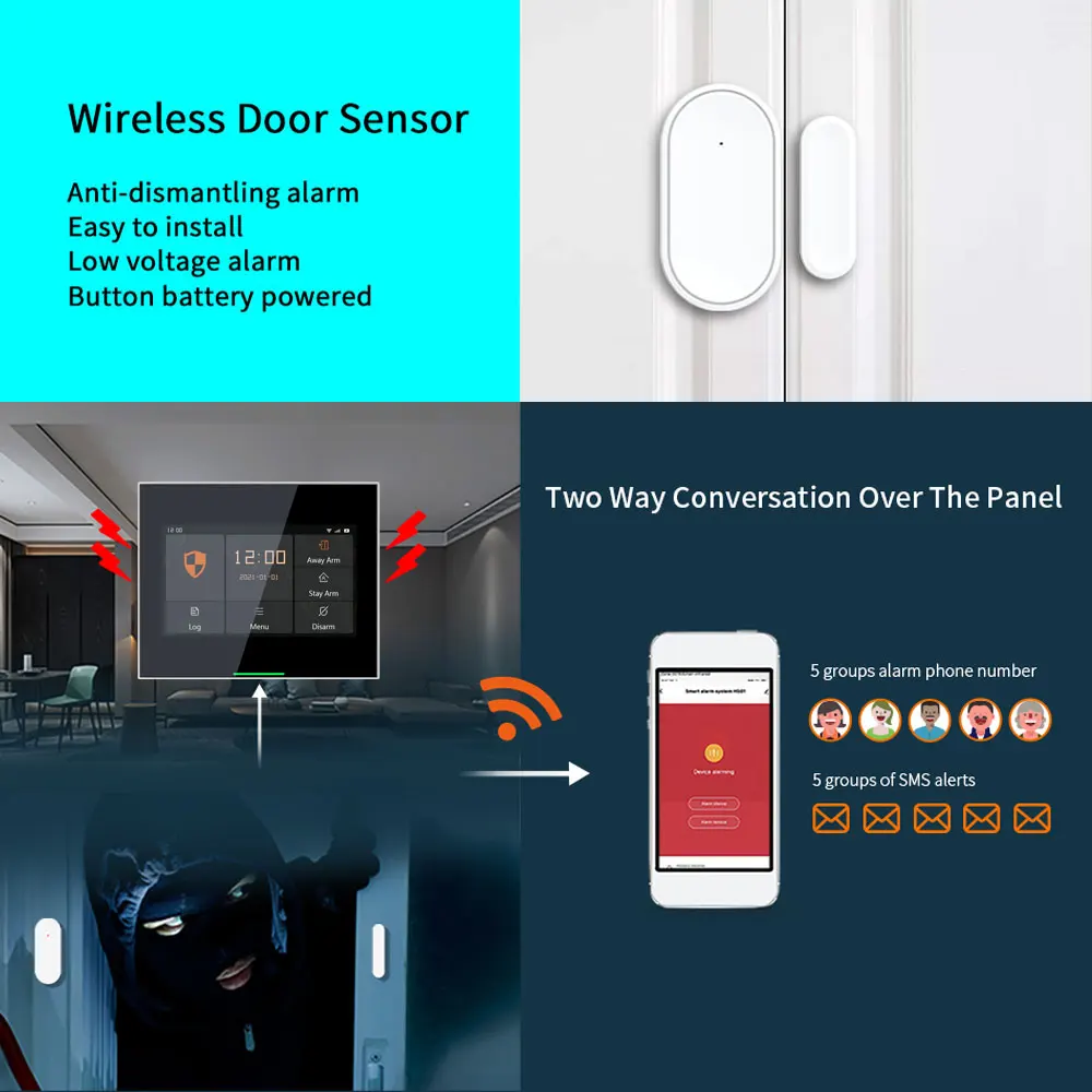 2023 Tuya Wireless Touch Gsm Wifi Home Security Smart Alarm System Kit